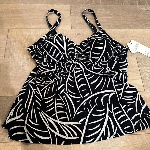 TRIMSHAPER WOMENS BLACK AND WHITE TANKINI SWIM TOP 20W NEW - Picture 1 of 9